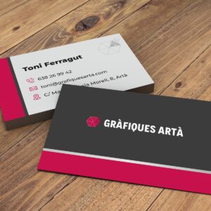 Targetes de visita reals de Gràfiques Artà en negre i magenta